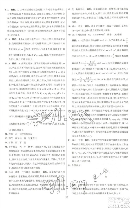 河海大学出版社2023学霸提优大试卷八年级物理下册苏科版参考答案