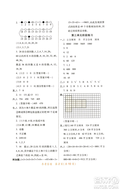 陕西师范大学出版总社有限公司2023黄冈同步练五年级数学下册人教版参考答案