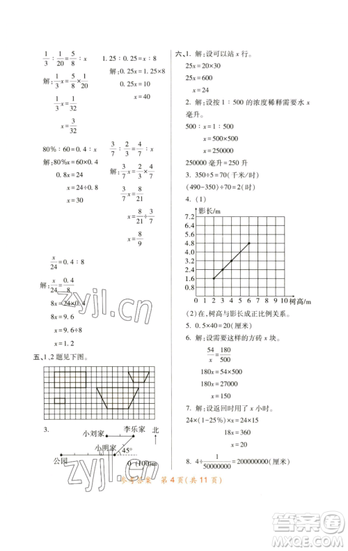 陕西师范大学出版总社有限公司2023黄冈同步练六年级数学下册人教版参考答案