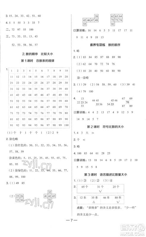 吉林教育出版社2023综合应用创新题典中点一年级数学下册人教版浙江专版参考答案