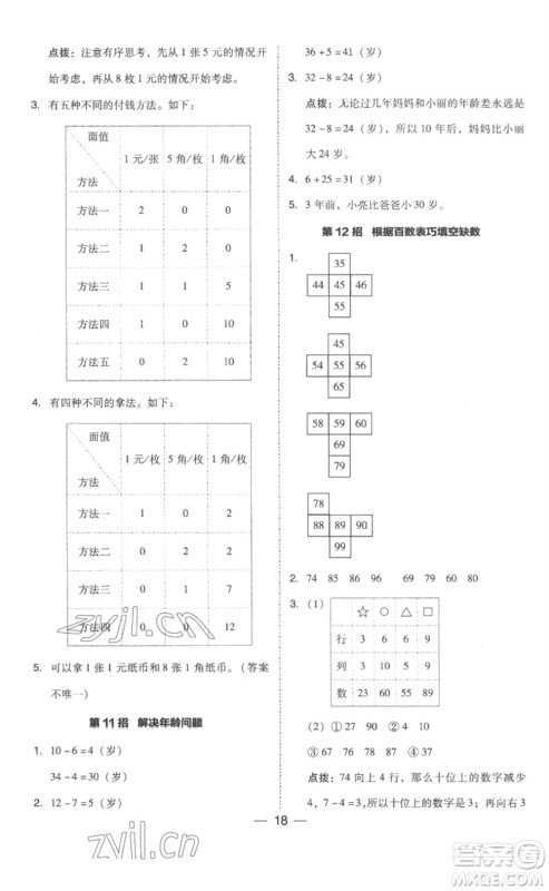 吉林教育出版社2023综合应用创新题典中点一年级数学下册人教版浙江专版参考答案