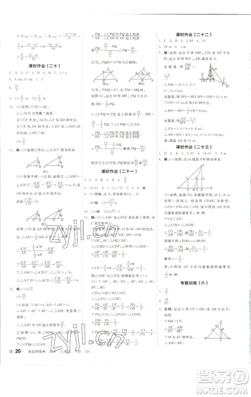 浙江教育出版社2023全品学练考九年级数学下册苏科版徐州专版参考答案