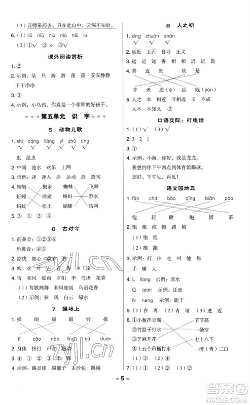 陕西人民教育出版社2023综合应用创新题典中点一年级语文下册人教版福建专版参考答案 陕西人民教育出版社2023综合应用创新题典中点一年级语文下册人教版福建专版参考答案