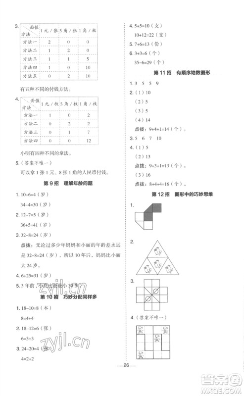 山西教育出版社2023综合应用创新题典中点一年级数学下册冀教版参考答案