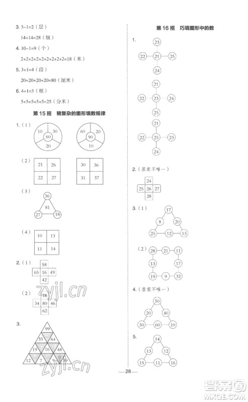 山西教育出版社2023综合应用创新题典中点一年级数学下册冀教版参考答案