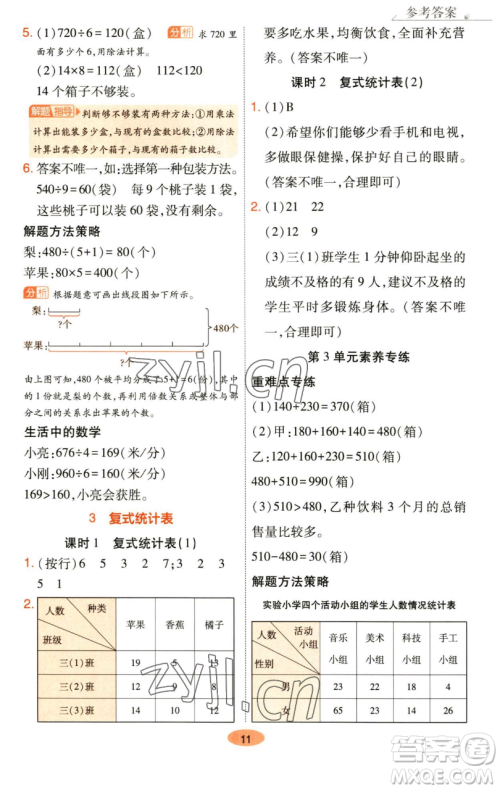 陕西师范大学出版总社有限公司2023黄冈同步练一日一练三年级数学下册人教版参考答案