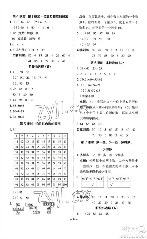 山西教育出版社2023综合应用创新题典中点一年级数学下册苏教版参考答案