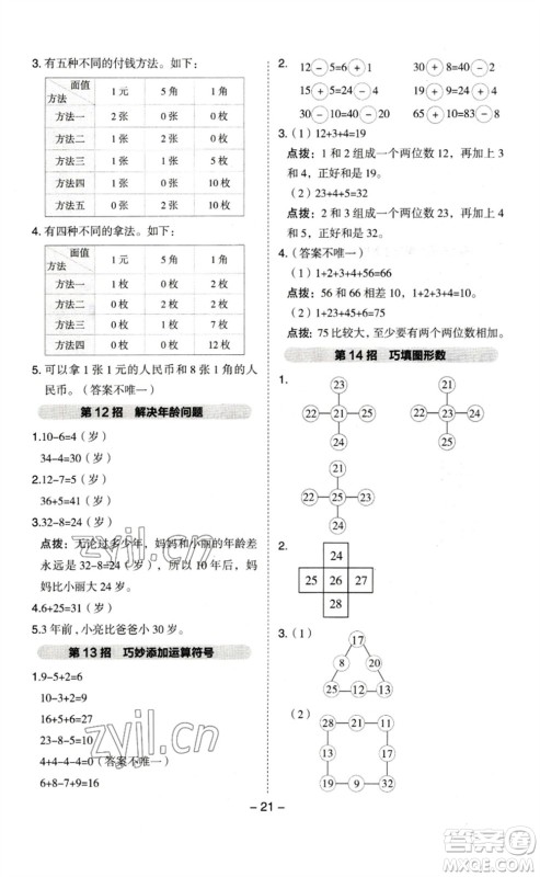 山西教育出版社2023综合应用创新题典中点一年级数学下册苏教版参考答案