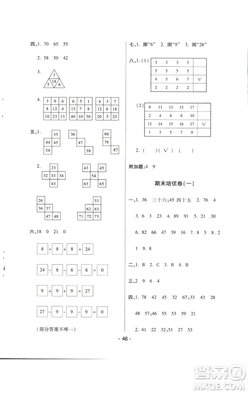 陕西师范大学出版总社有限公司2023黄冈同步练一日一练一年级数学下册人教版参考答案