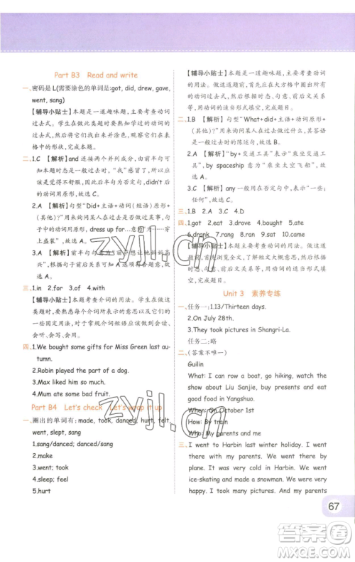 陕西师范大学出版总社有限公司2023黄冈同步练一日一练六年级英语下册人教PEP版参考答案 陕西师范大学出版总社有限公司2023黄冈同步练一日一练六年级英语下册人教PEP版参考答案