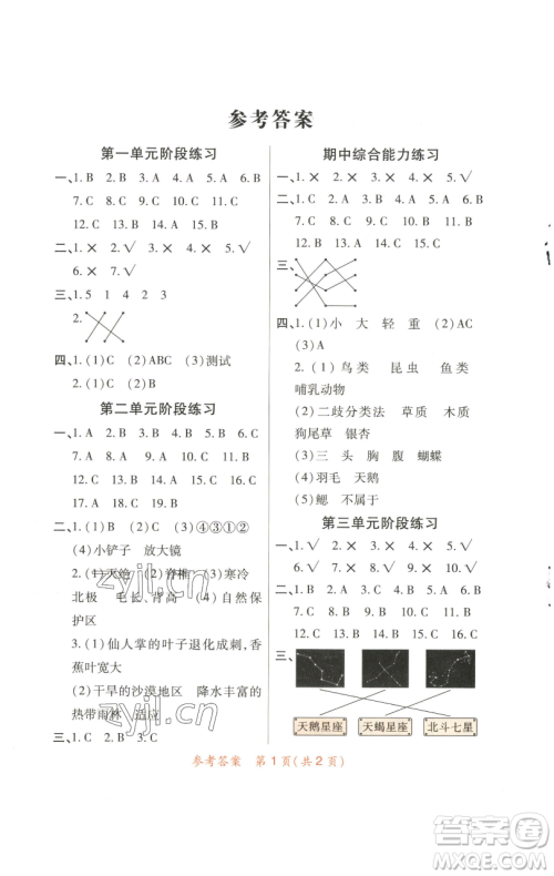 陕西师范大学出版总社有限公司2023黄冈同步练一日一练六年级科学下册教科版参考答案 陕西师范大学出版总社有限公司2023黄冈同步练一日一练六年级科学下册教科版参考答案