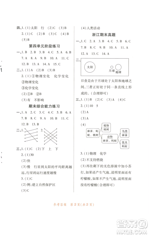 陕西师范大学出版总社有限公司2023黄冈同步练一日一练六年级科学下册教科版参考答案 陕西师范大学出版总社有限公司2023黄冈同步练一日一练六年级科学下册教科版参考答案