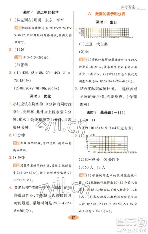 陕西师范大学出版总社有限公司2023黄冈同步练一日一练四年级数学下册北师大版参考答案 陕西师范大学出版总社有限公司2023黄冈同步练一日一练四年级数学下册北师大版参考答案