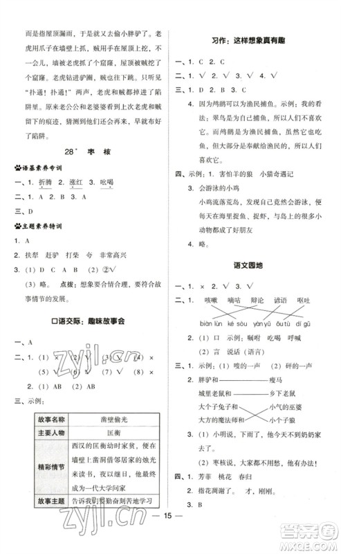 陕西人民教育出版社2023综合应用创新题典中点三年级语文下册人教版福建专版参考答案 陕西人民教育出版社2023综合应用创新题典中点三年级语文下册人教版福建专版参考答案