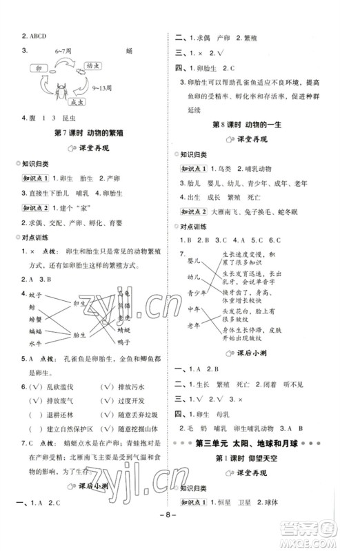 山西教育出版社2023综合应用创新题典中点三年级科学下册教科版参考答案