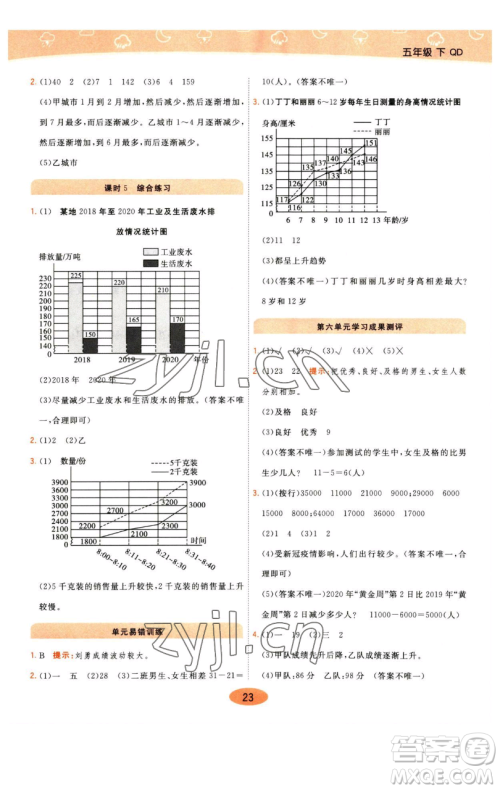 陕西师范大学出版总社有限公司2023黄冈同步练一日一练五年级数学下册青岛版参考答案 陕西师范大学出版总社有限公司2023黄冈同步练一日一练五年级数学下册青岛版参考答案