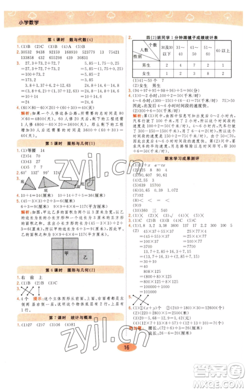 陕西师范大学出版总社有限公司2023黄冈同步练一日一练四年级数学下册青岛版参考答案