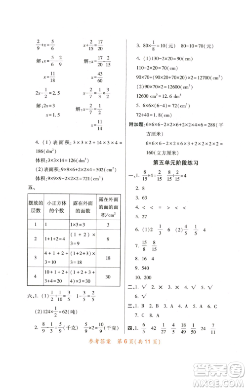陕西师范大学出版总社有限公司2023黄冈同步练一日一练五年级数学下册北师大版参考答案 陕西师范大学出版总社有限公司2023黄冈同步练一日一练五年级数学下册北师大版参考答案