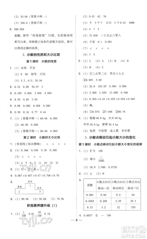 吉林教育出版社2023综合应用创新题典中点四年级数学下册人教版浙江专版参考答案