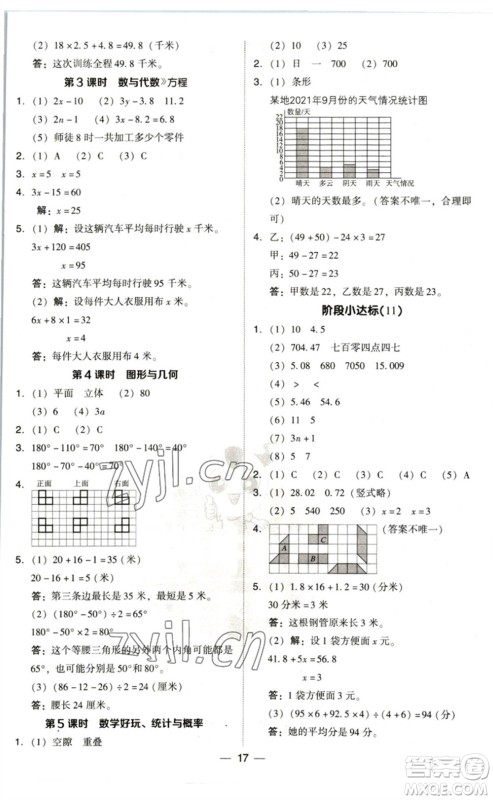 陕西人民教育出版社2023综合应用创新题典中点四年级数学下册北师大版参考答案