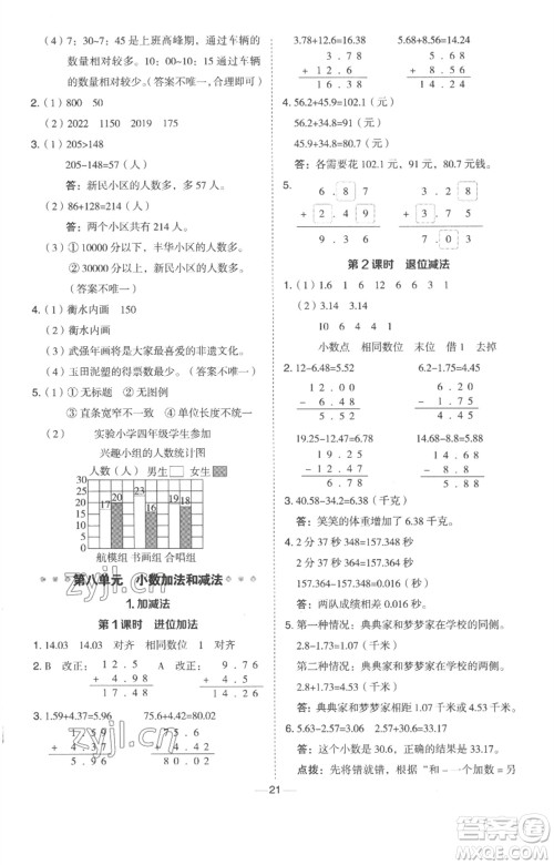 吉林教育出版社2023综合应用创新题典中点四年级数学下册冀教版参考答案