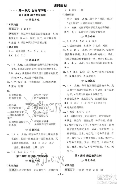 山西教育出版社2023综合应用创新题典中点五年级科学下册科教版参考答案 山西教育出版社2023综合应用创新题典中点五年级科学下册科教版参考答案
