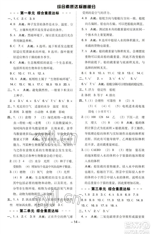 山西教育出版社2023综合应用创新题典中点五年级科学下册科教版参考答案 山西教育出版社2023综合应用创新题典中点五年级科学下册科教版参考答案