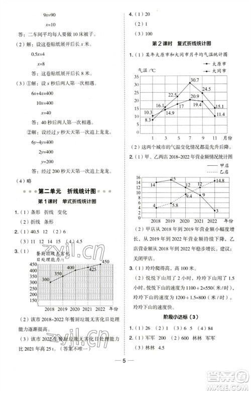 吉林教育出版社2023综合应用创新题典中点五年级数学下册苏教版参考答案