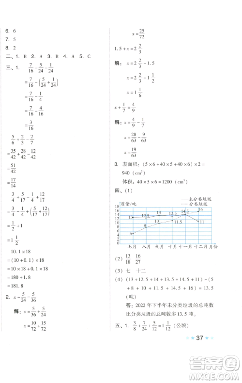 吉林教育出版社2023好卷五年级数学下册人教版参考答案