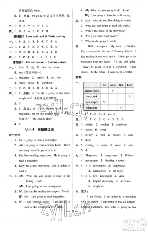 陕西人民教育出版社2023综合应用创新题典中点五年级英语下册三起点沪教牛津版参考答案