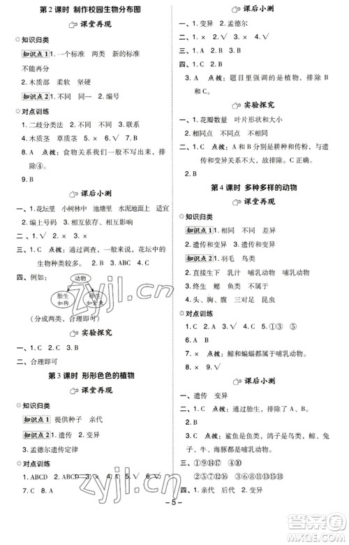 山西教育出版社2023综合应用创新题典中点六年级科学下册科教版参考答案 山西教育出版社2023综合应用创新题典中点六年级科学下册科教版参考答案