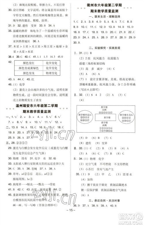 山西教育出版社2023综合应用创新题典中点六年级科学下册科教版参考答案 山西教育出版社2023综合应用创新题典中点六年级科学下册科教版参考答案