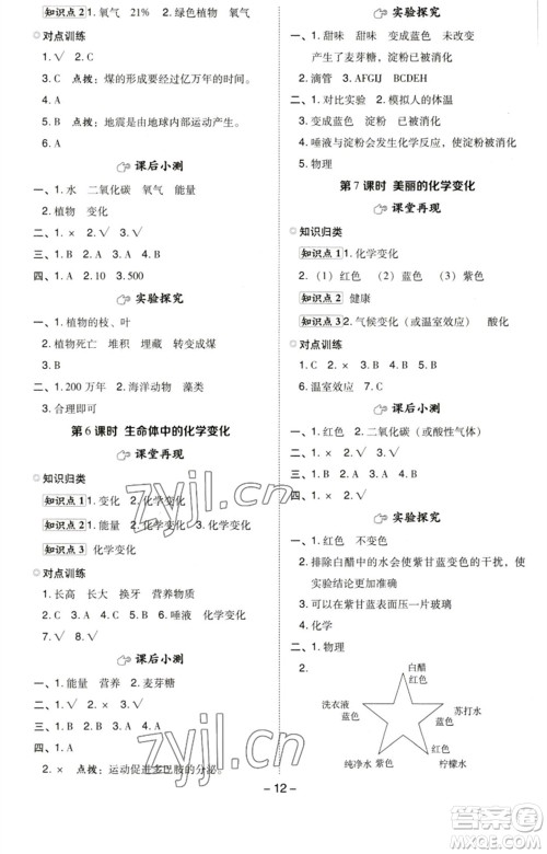 山西教育出版社2023综合应用创新题典中点六年级科学下册科教版参考答案 山西教育出版社2023综合应用创新题典中点六年级科学下册科教版参考答案