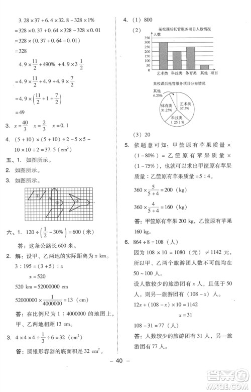 吉林教育出版社2023综合应用创新题典中点六年级数学下册人教版浙江专版参考答案