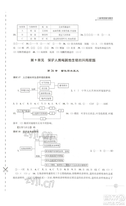 译林出版社2023课课练初中生物学八年级下册苏科版答案 译林出版社2023课课练初中生物学八年级下册苏科版答案