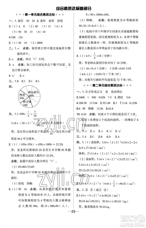 吉林教育出版社2023综合应用创新题典中点六年级数学下册苏教版参考答案 吉林教育出版社2023综合应用创新题典中点六年级数学下册苏教版参考答案