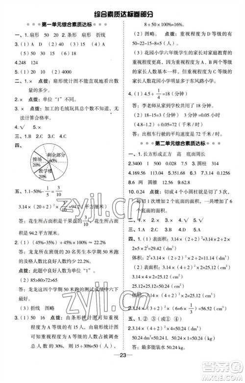 吉林教育出版社2023综合应用创新题典中点六年级数学下册苏教版参考答案