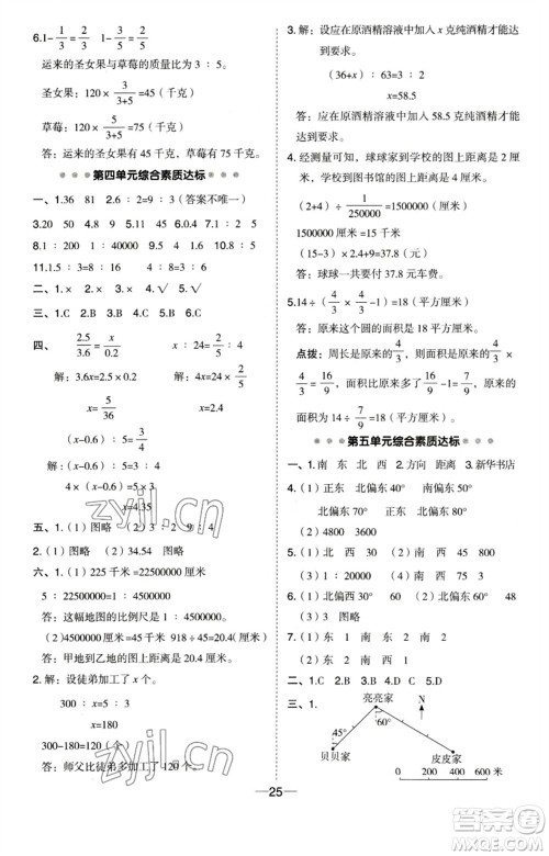 吉林教育出版社2023综合应用创新题典中点六年级数学下册苏教版参考答案