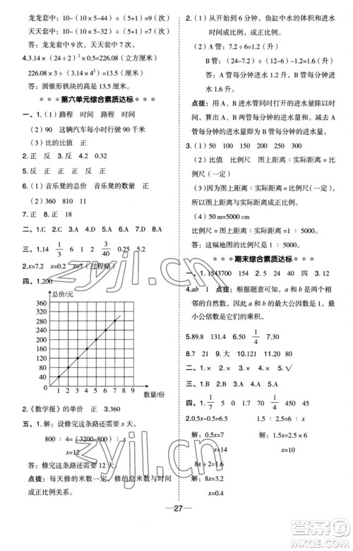 吉林教育出版社2023综合应用创新题典中点六年级数学下册苏教版参考答案