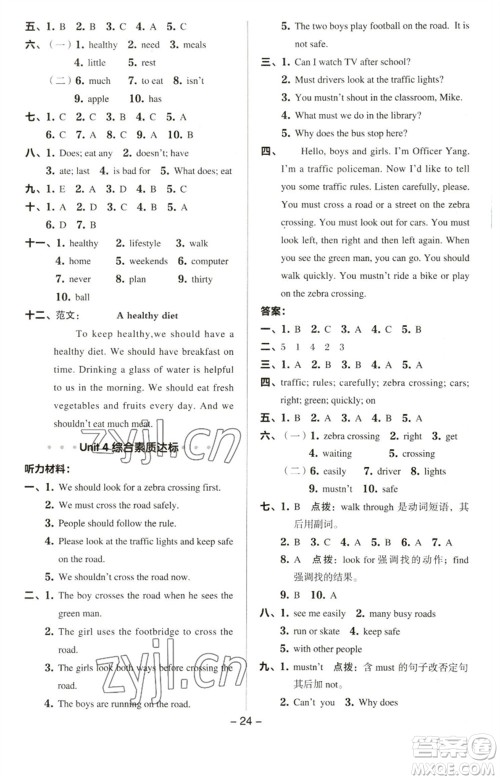 吉林教育出版社2023综合应用创新题典中点六年级英语下册三起点译林版参考答案