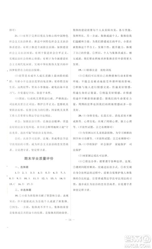 北京师范大学出版社2023课堂精练七年级道德与法治下册河南专版答案