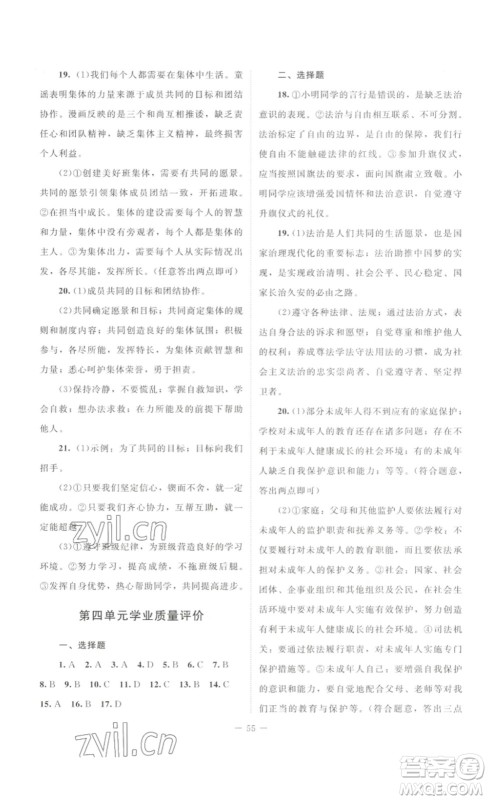 北京师范大学出版社2023课堂精练七年级道德与法治下册河南专版答案