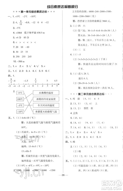吉林教育出版社2023综合应用创新题典中点六年级数学下册冀教版参考答案