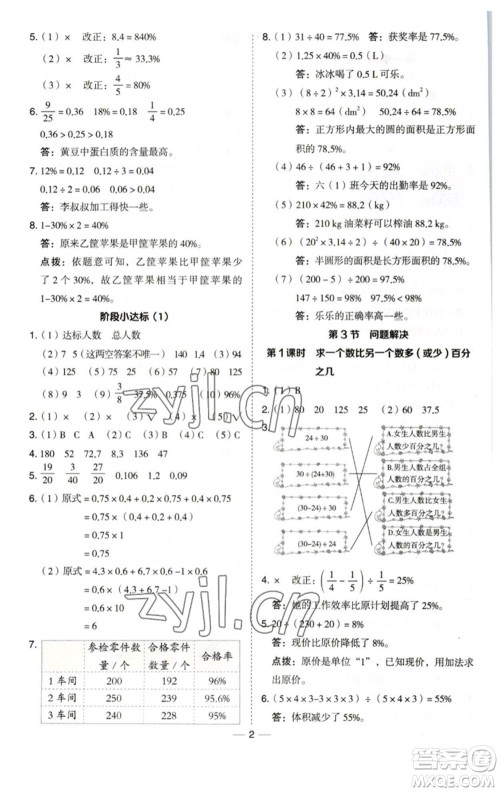 陕西人民教育出版社2023综合应用创新题典中点六年级数学下册西师大版参考答案