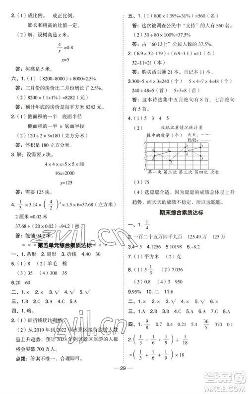 吉林教育出版社2023综合应用创新题典中点六年级数学下册青岛版参考答案