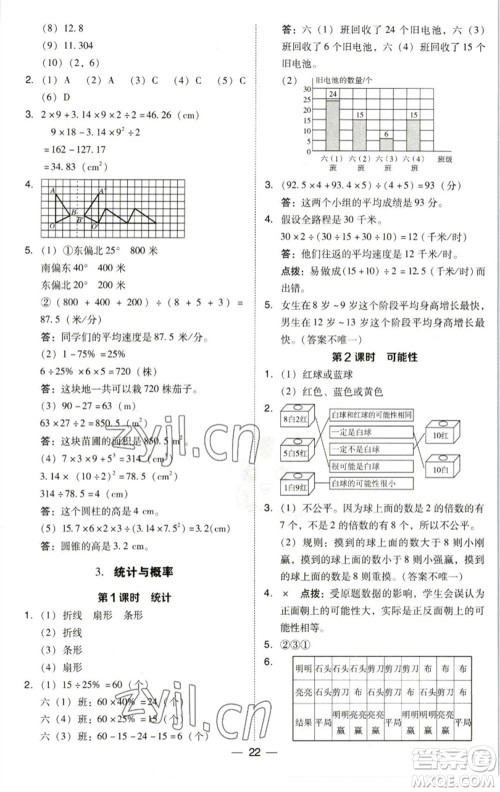 陕西人民教育出版社2023综合应用创新题典中点六年级数学下册北师大版参考答案