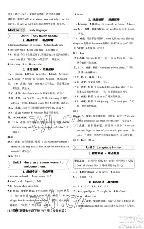 山西教育出版社2023综合应用创新题典中点七年级英语下册外研版安徽专版参考答案