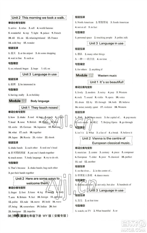 山西教育出版社2023综合应用创新题典中点七年级英语下册外研版安徽专版参考答案