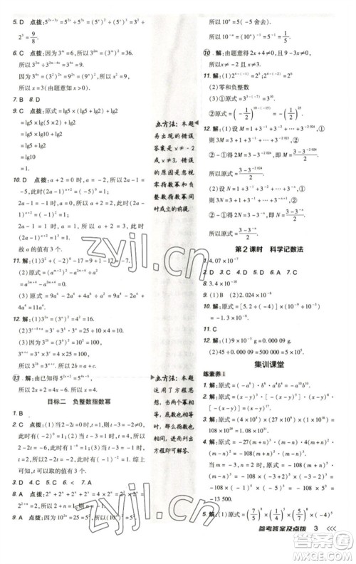 陕西人民教育出版社2023综合应用创新题典中点七年级数学下册北师大版参考答案