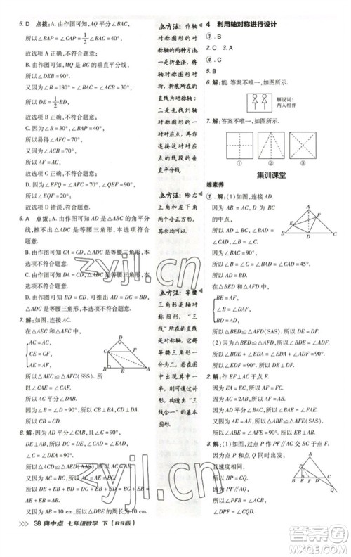 陕西人民教育出版社2023综合应用创新题典中点七年级数学下册北师大版参考答案